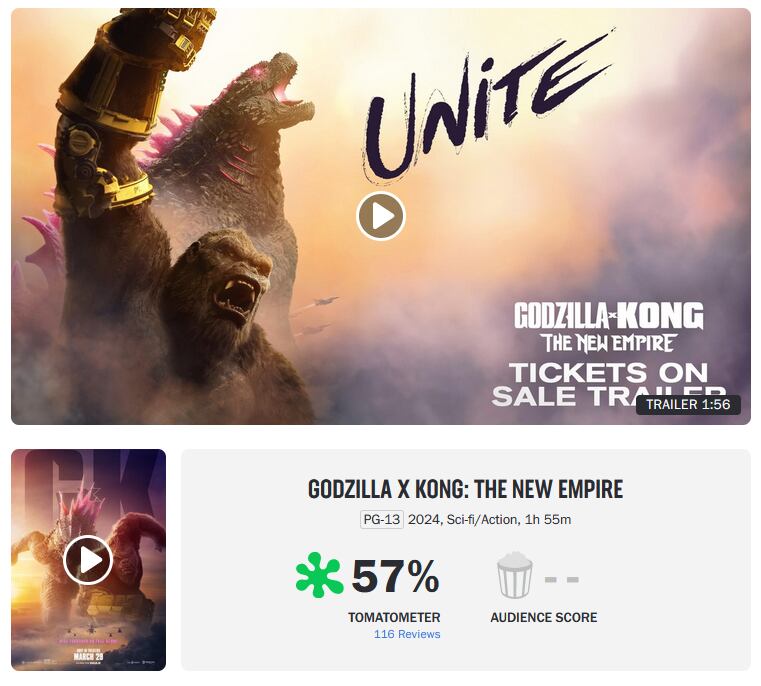 Godzilla y Kong en Rotten Tomatoes