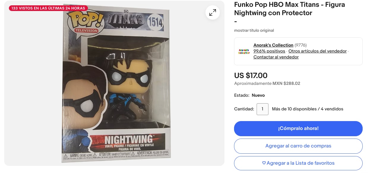 Precio aproximado del Nightwing de Funko Pop! de Titans