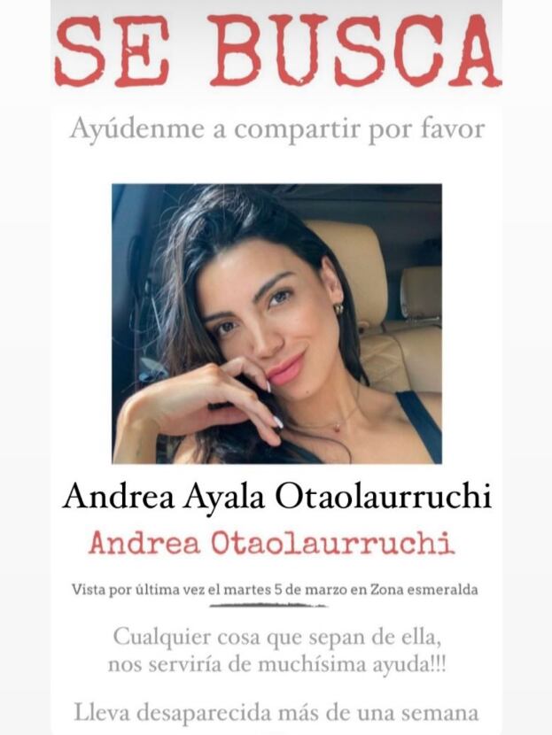 Andrea Otaolaurruchi, ex novia de Jawy Méndez, despareció el 5 de marzo