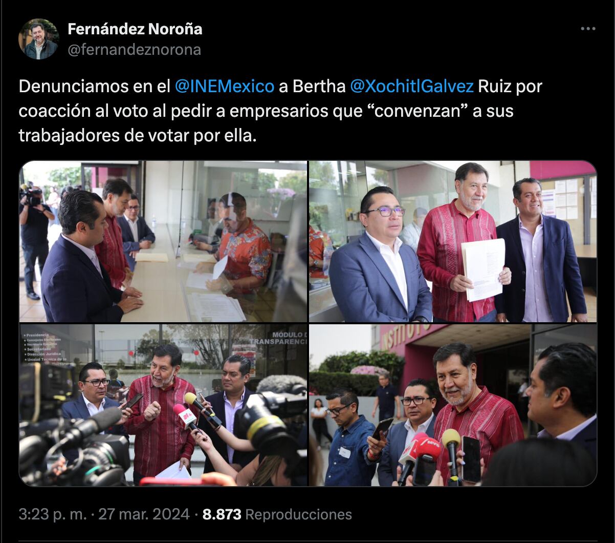 Gerardo Fernández Noroña denunció a Xóchitl Gálvez ante el INE