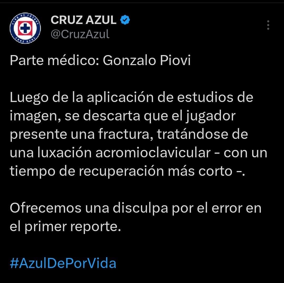 Reporte médico de Gonzalo Piovi.