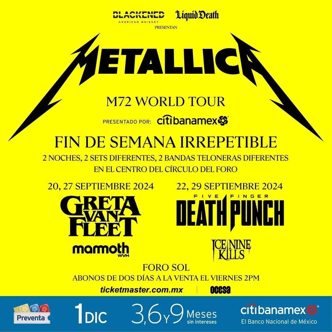 Metallica anuncia fechas en CDMX para el 2024