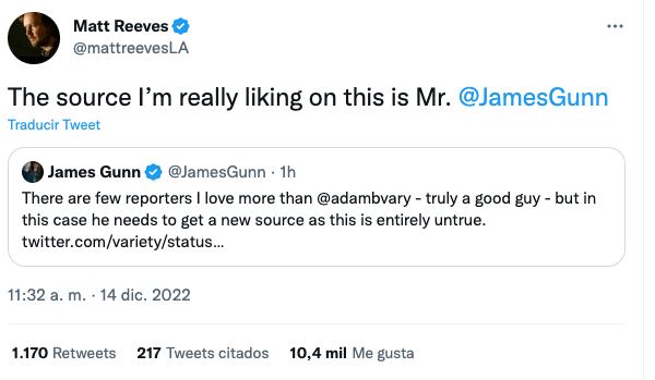 James Gunn descarta que The Batman con Robert Pattinson se una al DCEU y Matt Reeves lo apoya