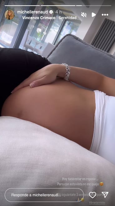 Una Michelle Renaud muy embarazada le pide paciencia a su bebé Milo quien nacería en menos de un mes