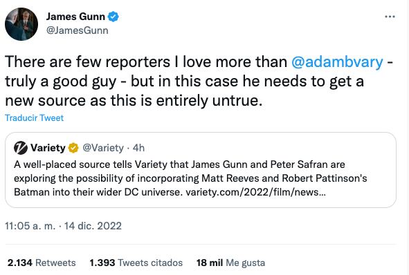 James Gunn descarta que The Batman con Robert Pattinson se una al DCEU