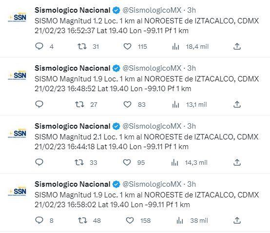 Se registran 4 sismos en Iztacalco, CDMX; el mayor de magnitud 2.1