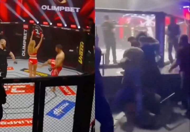 Chica del ring pateada por Ali Heibati, luchador iraní de MMA
