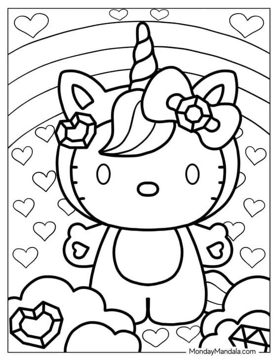 Dibujos de Hello Kitty con temática del Día del Niño para colorear