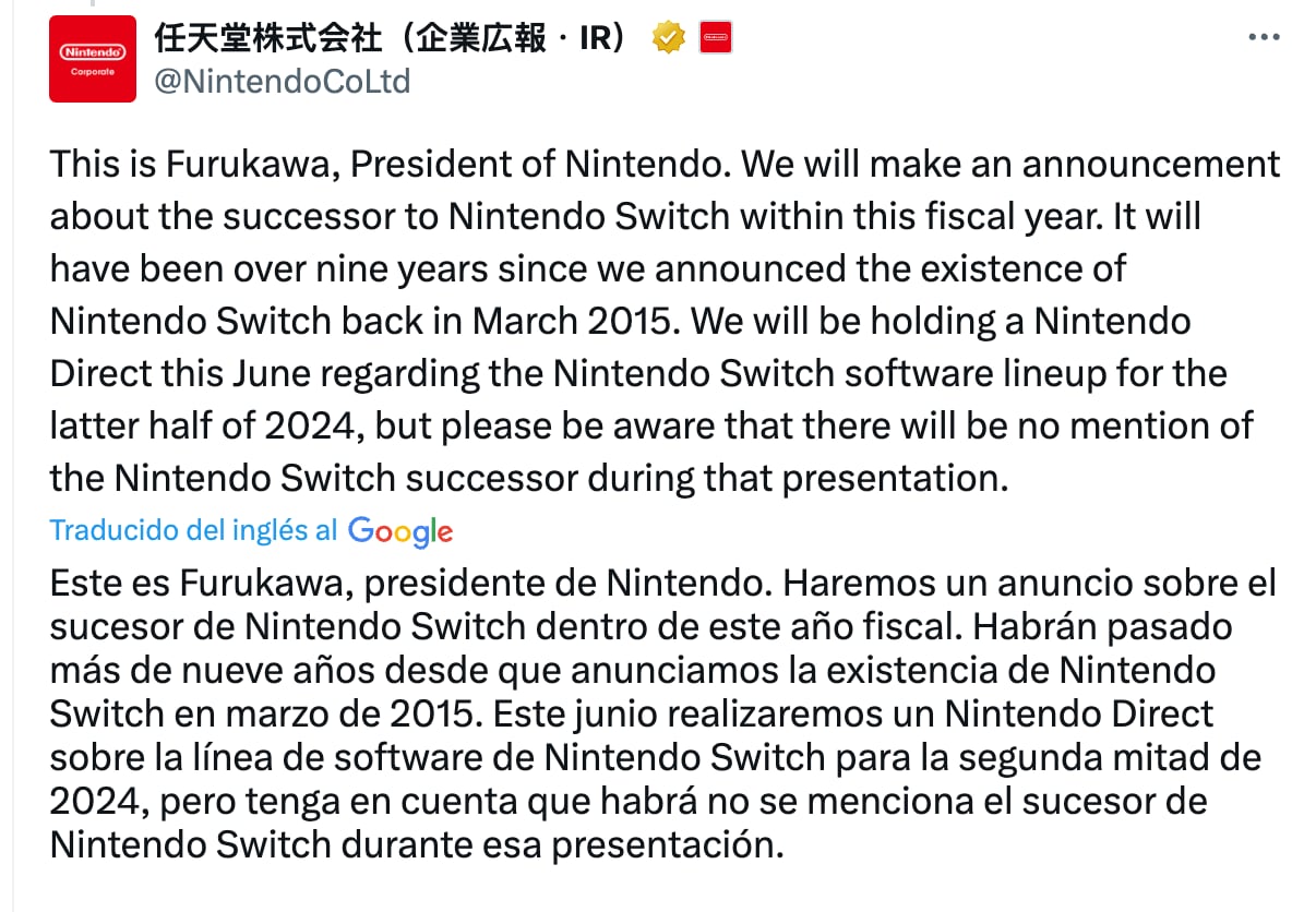 Mensaje de Shuntaro Furukawa sobre el destino del Nintendo Switch