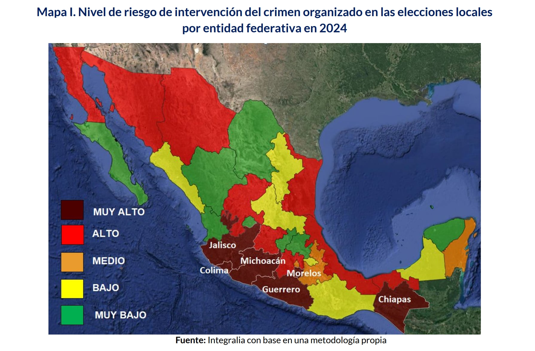 Mapa de riesgo de intervención en las elecciones 2024 por el crimen organizado