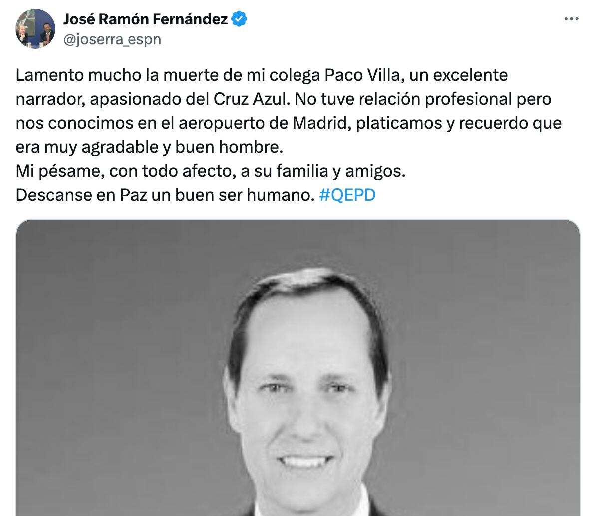 José Ramón Fernández lamenta la muerte de Paco Villa