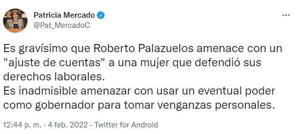 Patricia Mercado critica a Palazuelos