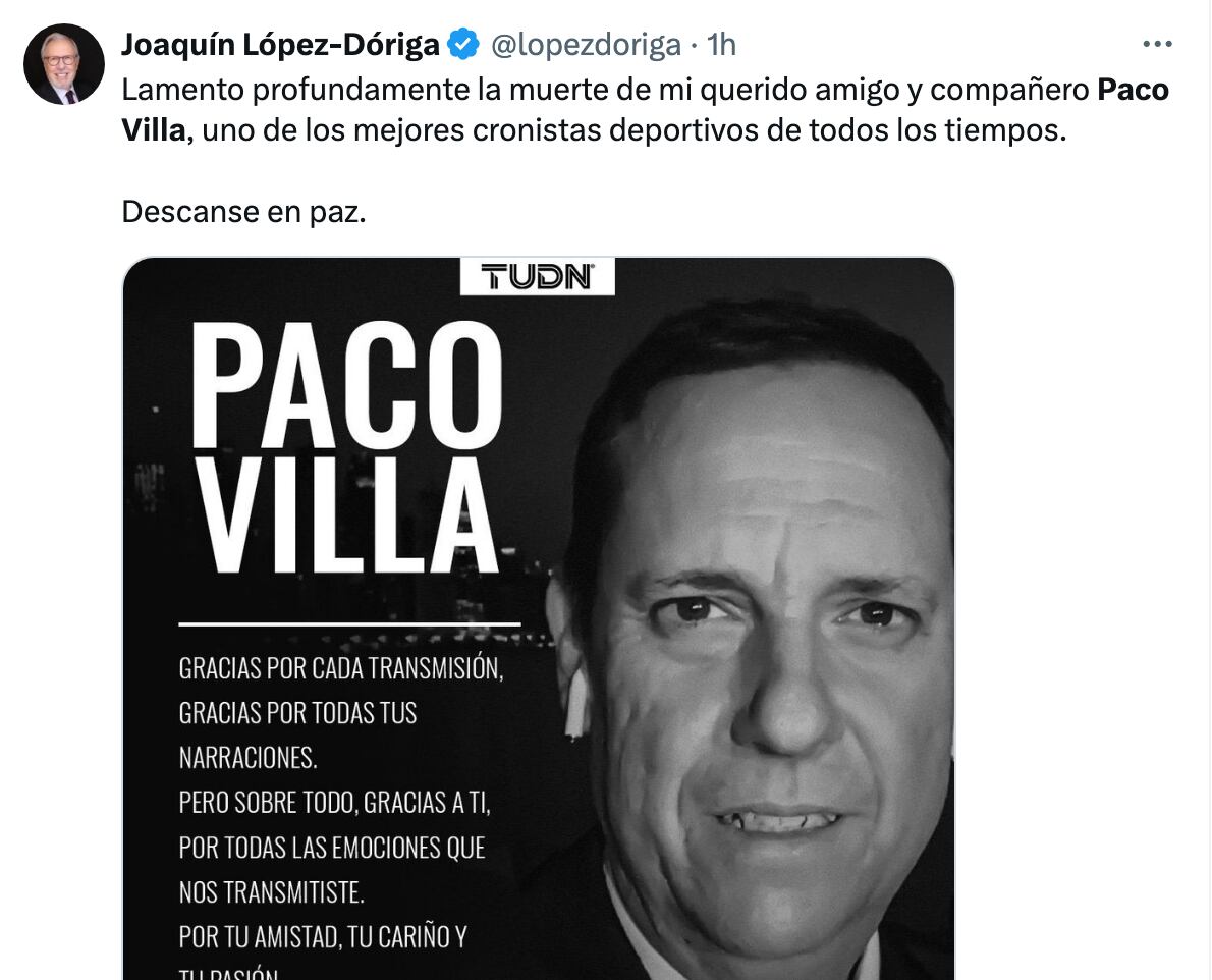 Joaquín López-Dóriga se despide de Paco Villa