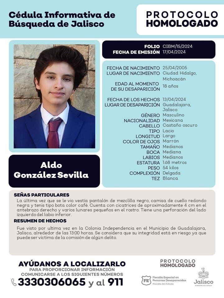 ¿Quién es Aldo González Sevilla, estudiante de la Universidad de Guadalajara que despareció el 13 de abril? En el CUCS se manifestaron para que aparezca con vida