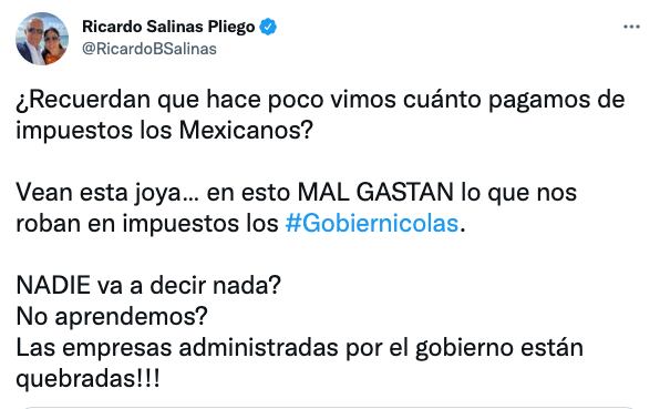 Ricardo Salinas Pliego acusa un mal gasto de impuestos