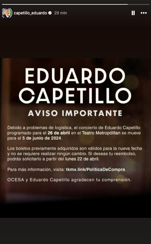Eduardo Capetillo recorre la fecha de su concierto en el Teatro Metropólitan