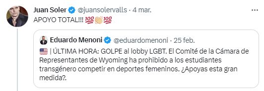 Juan Soler apoya la transfobia.