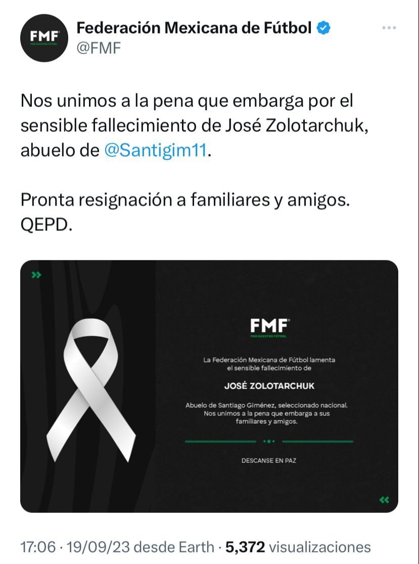La FMF envió un mensaje de aliento para Santiago Giménez y el Chaco Giménez, por la muerte de uno de sus familiares.