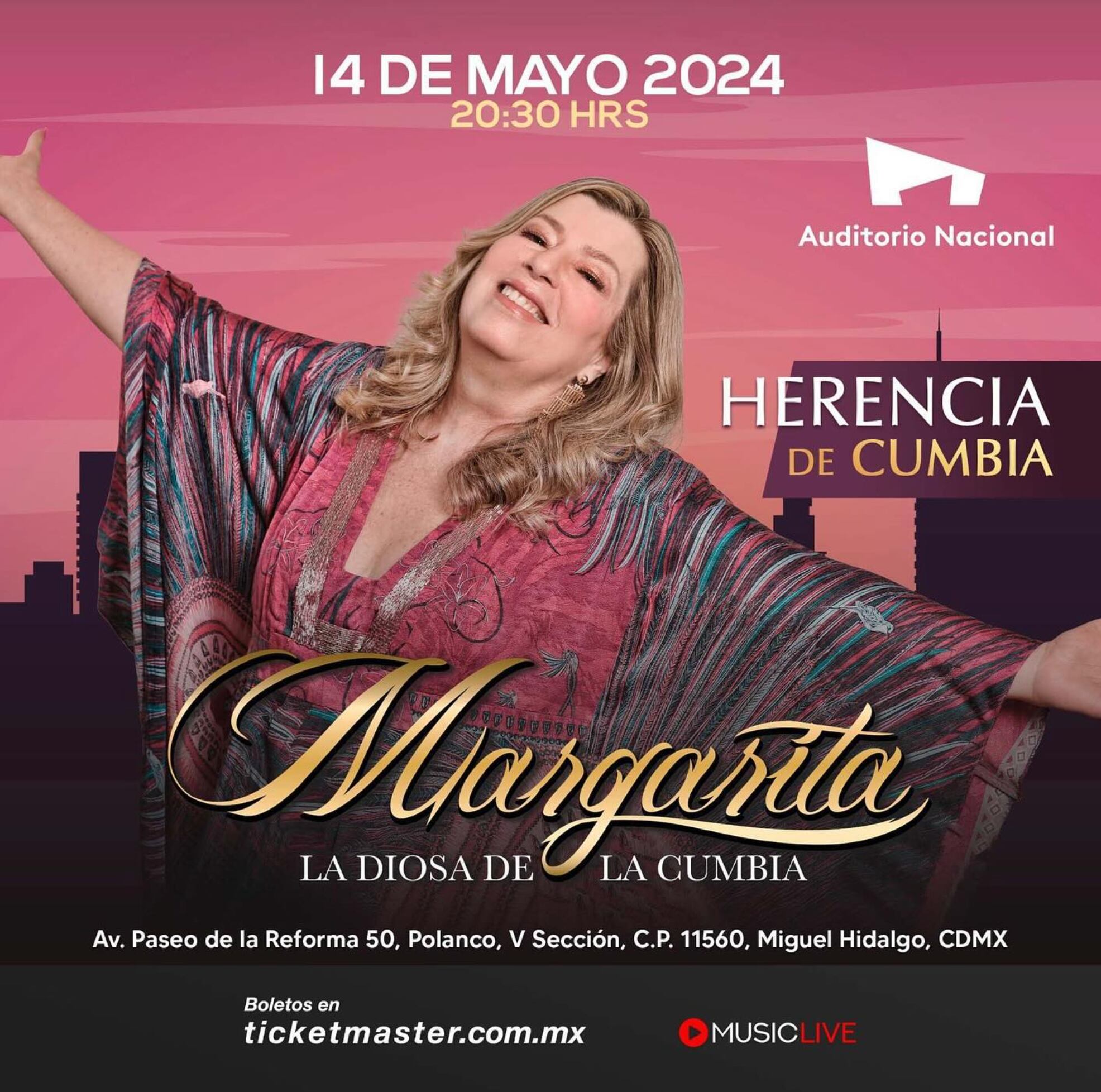 Margarita la Diosa de la Cumbia se presentará el 14 de mayo en el Auditorio Nacional