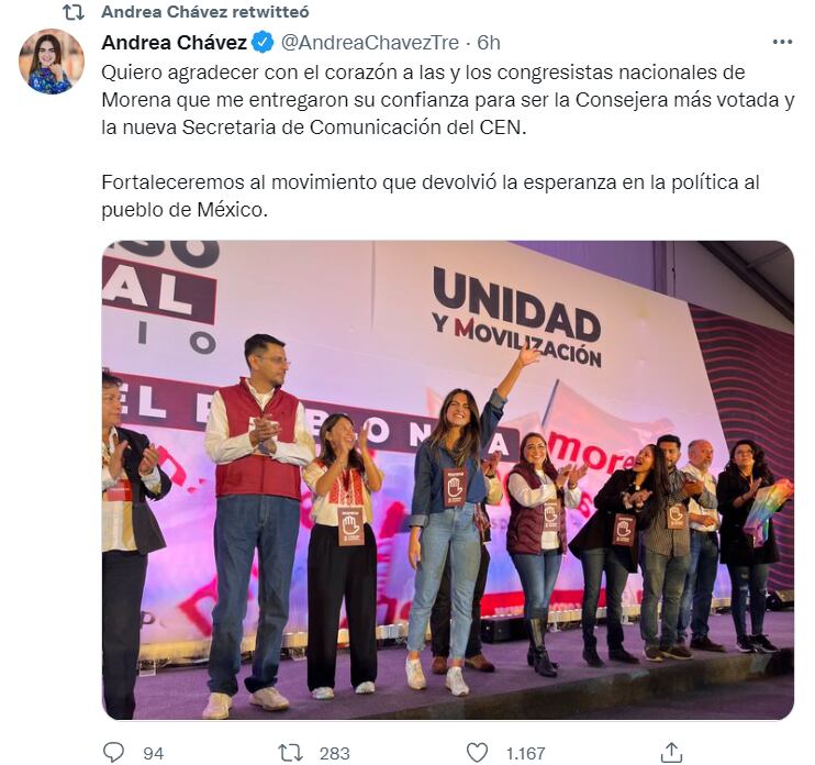 Andrea Chávez, diputada federal, demostró porque es la revelo generacional de AMLO, pues fue la más votada en el Congreso de Morena.