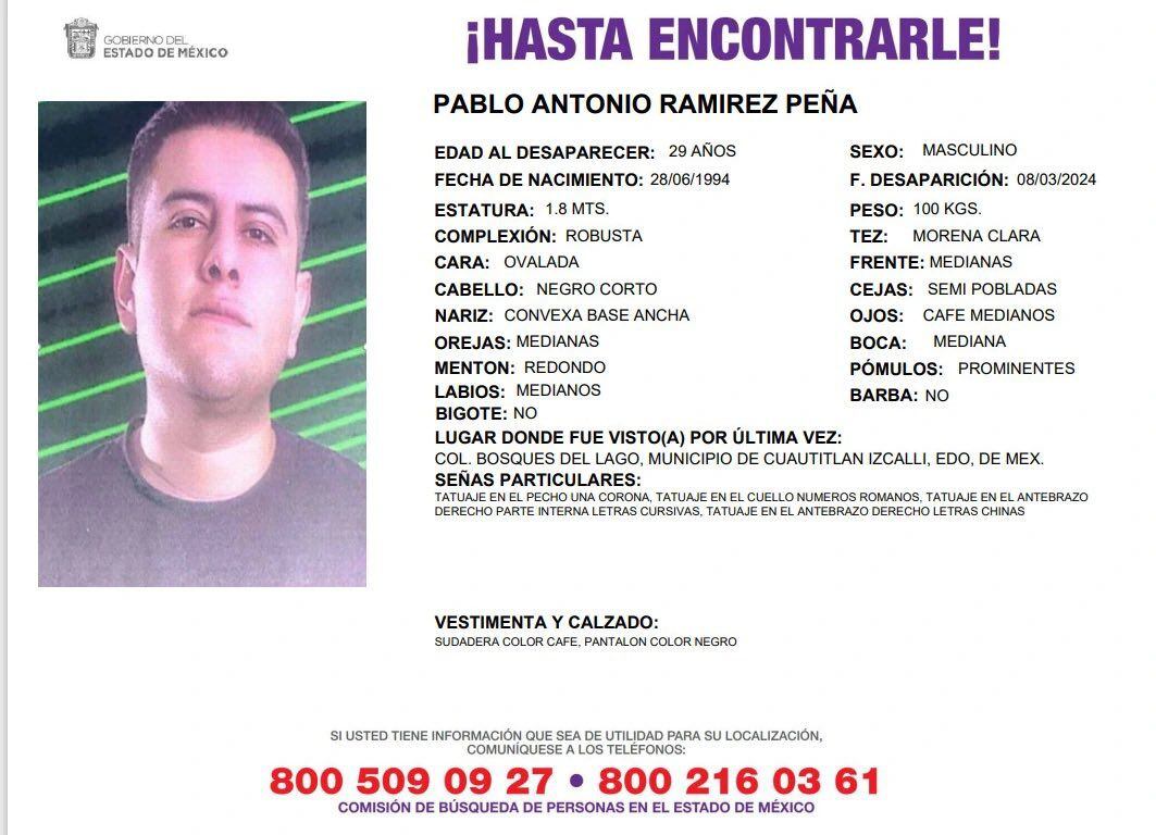 Ficha de desaparición de Pablo Antonio Ramírez Peña.
