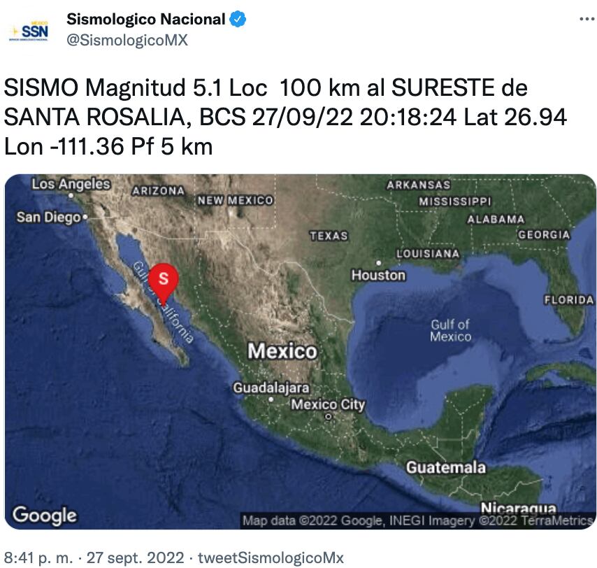 sismo en Baja California Sur
