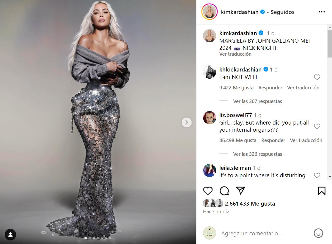 Publicación de Kim Kardashian en Instagram