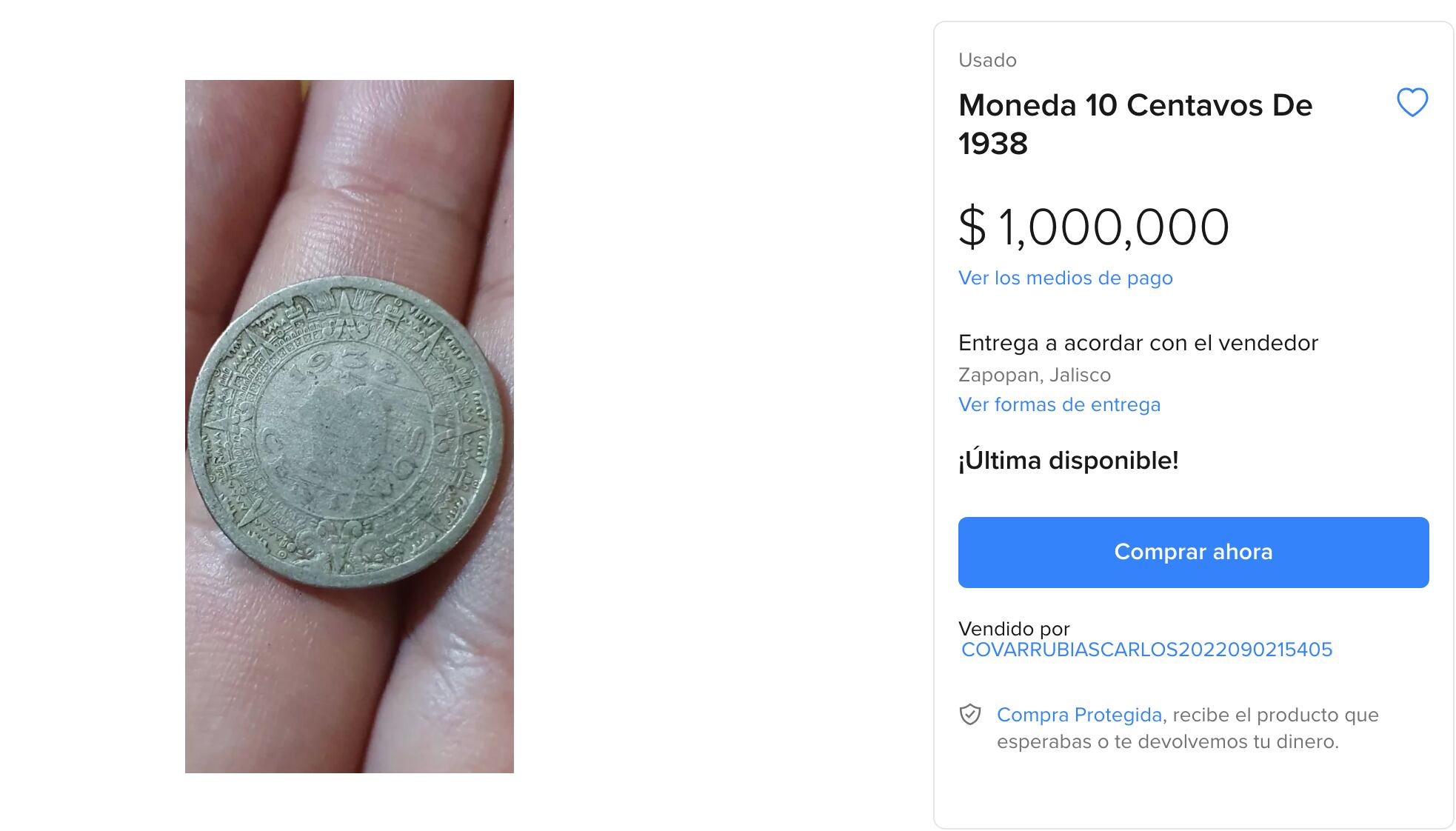 Moneda de 10 centavos vale 1 000 000 de pesos