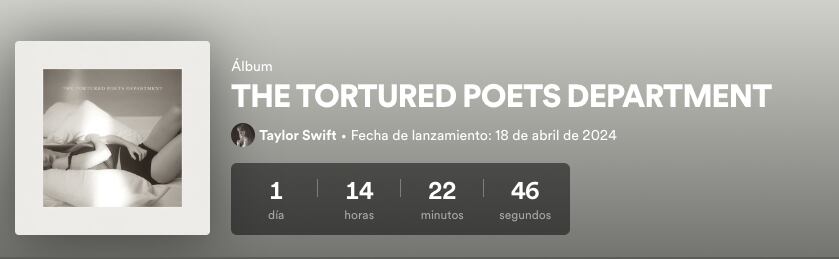 Contador de The Tortured Poets Department de Taylor Swift