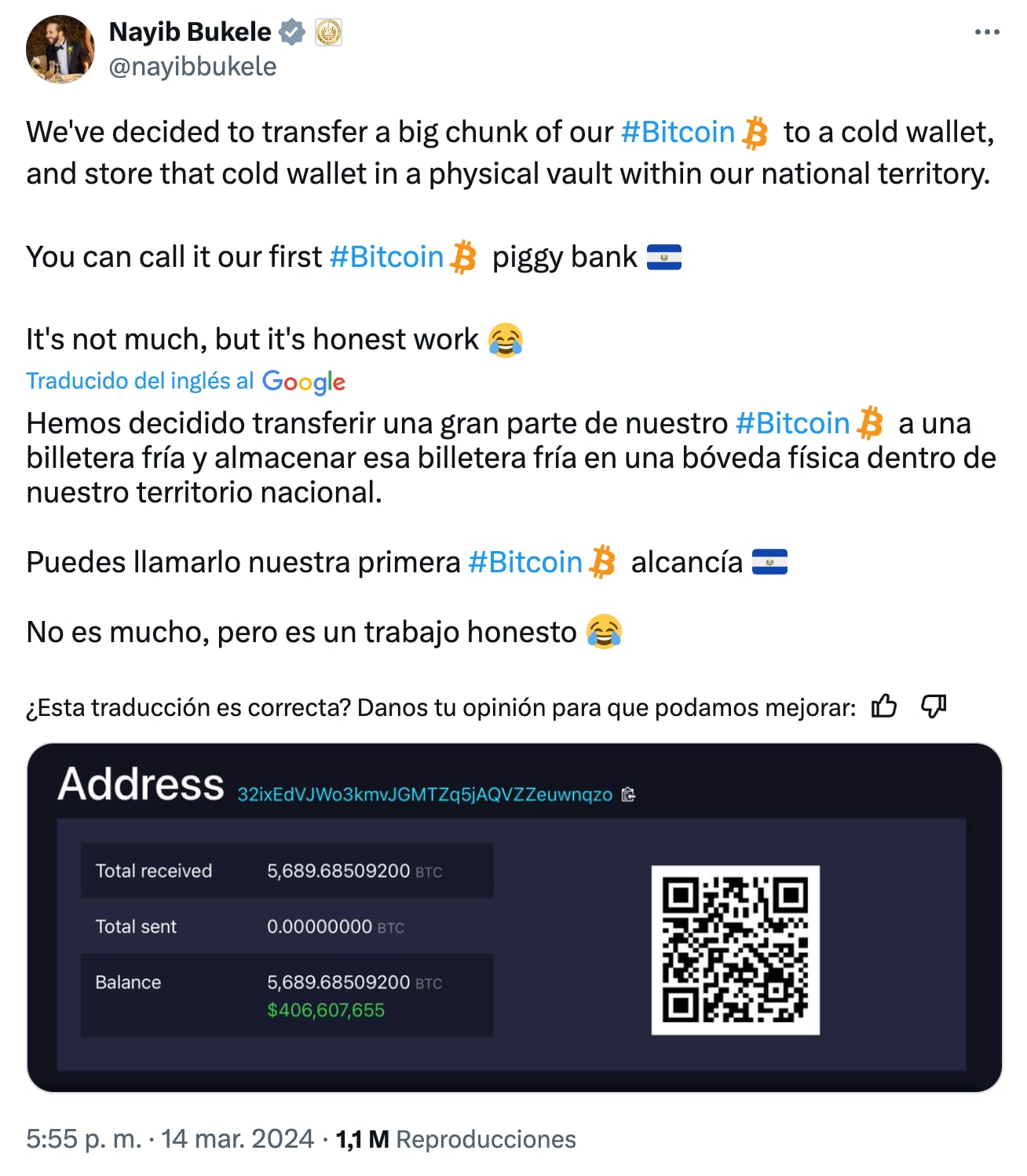 Nayib Bukele transfirió gran parte de las Bitcoin de El Salvador a una billetera fría