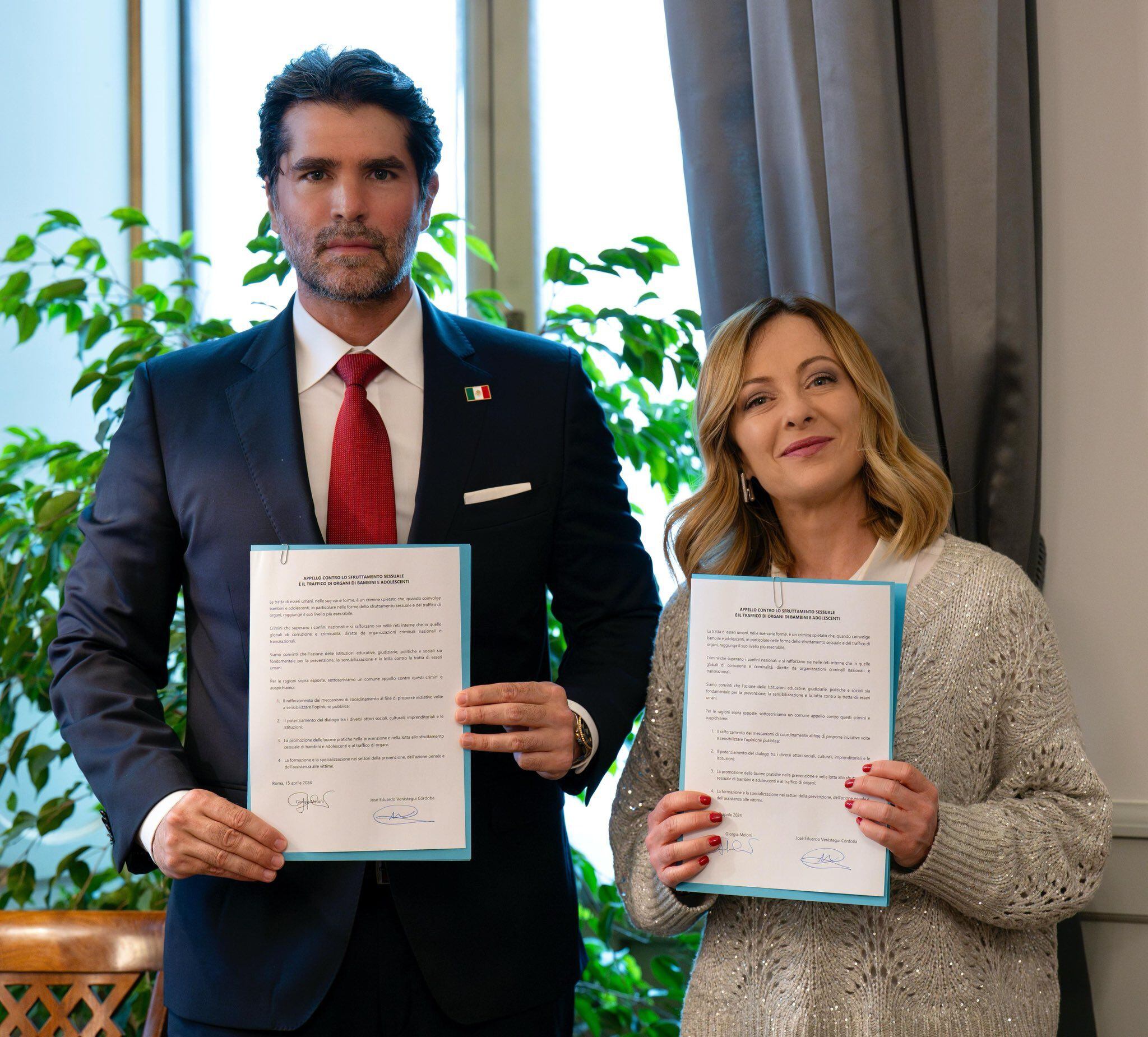 Eduardo Verástegui anda de internacional y firmó un convenio con la primera ministra de Italia