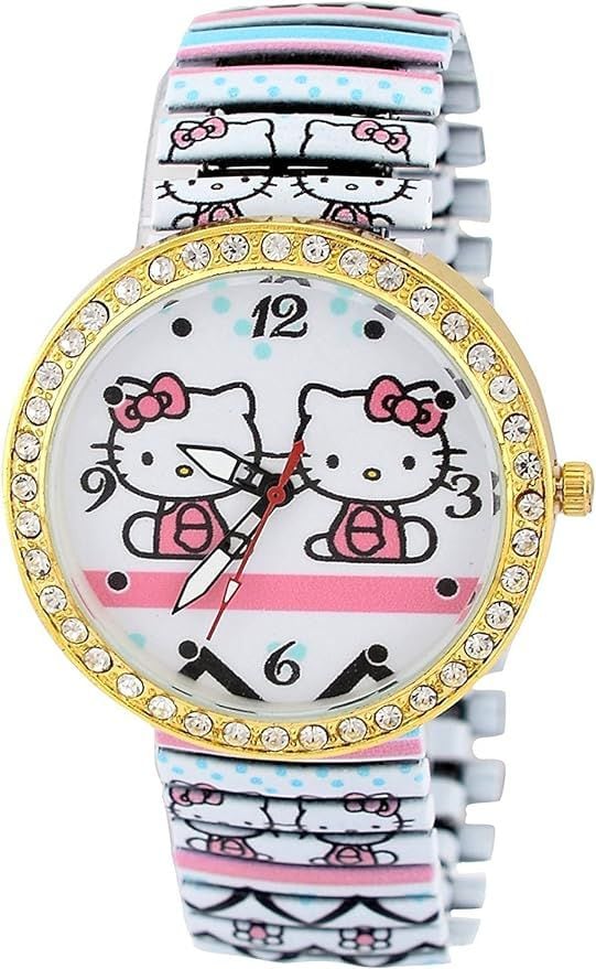Reloj analógico con diseño de Hello Kitty y piedra