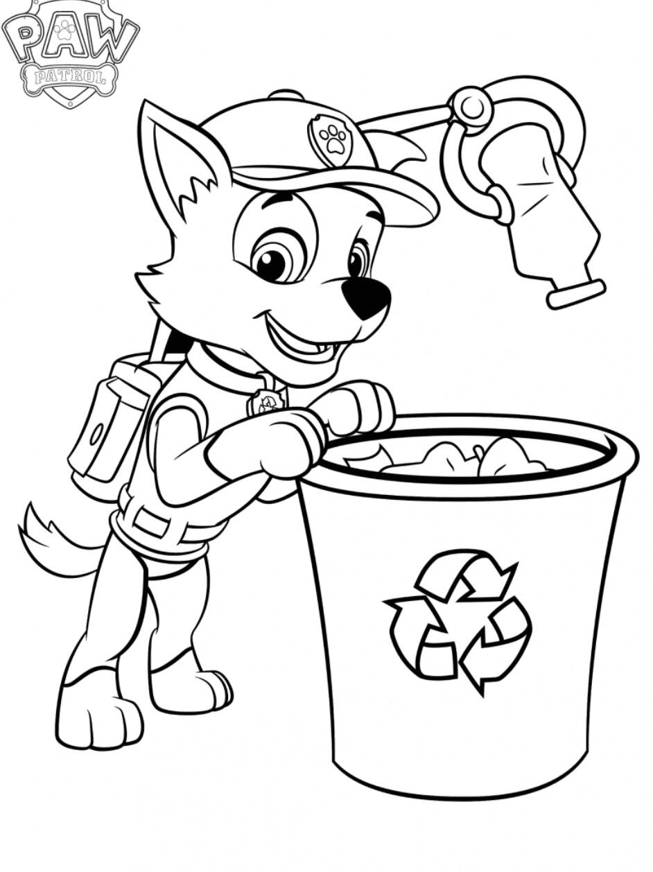 Rocky de Paw Patrol para colorear reciclando