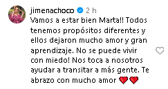 La Choco comparte mensaje empático a Marta Guzmán, por su post de Verónica Toussaint.