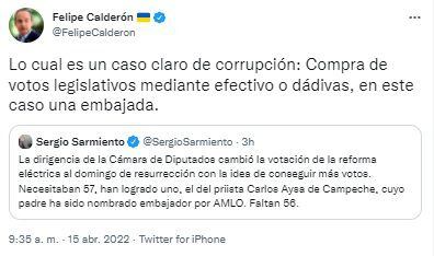 Tuit de Felipe Calderón