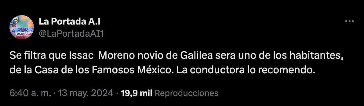 Aseguran que Galilea Montijo recomendó a Isaac Moreno para La Casa de los Famosos México 2024