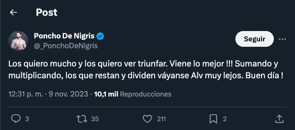 Poncho de Nigris lanza indirectas en Twitter