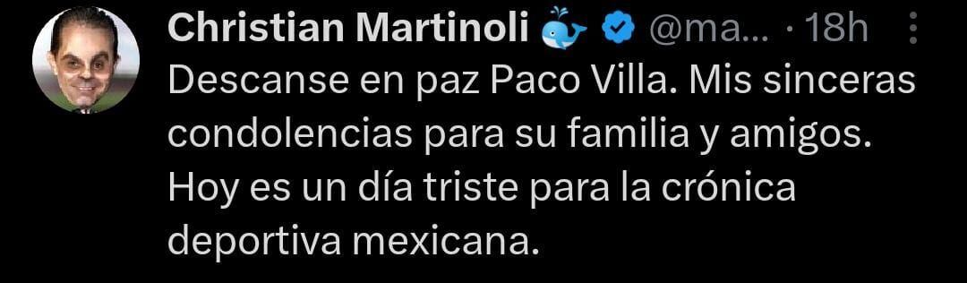 El mensaje de Martinoli tras la muerte de Paco Villa.