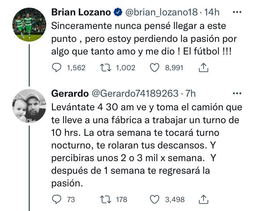 Brian Lozano recibió una brutal respuesta de un fan de Santos Laguna.
