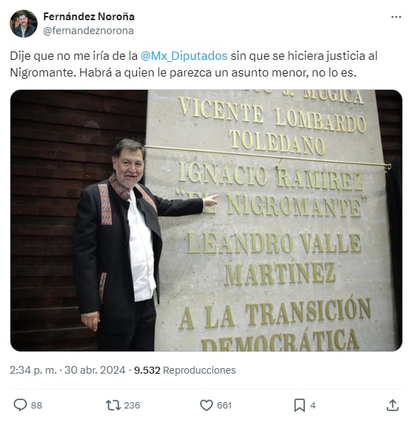 Gerardo Fernández Noroña se despide de la Cámara de Diputados