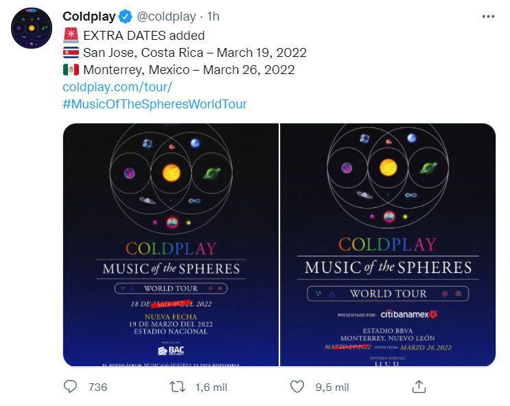 Coldplay anuncia nuevo concierto en Monterrey