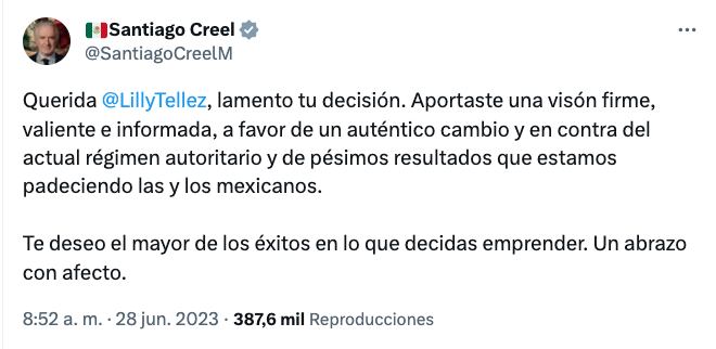 Marko Cortés, Felipe Calderón y Santiago Creel reaccionan a la renuncia de Lilly Téllez de Va por México