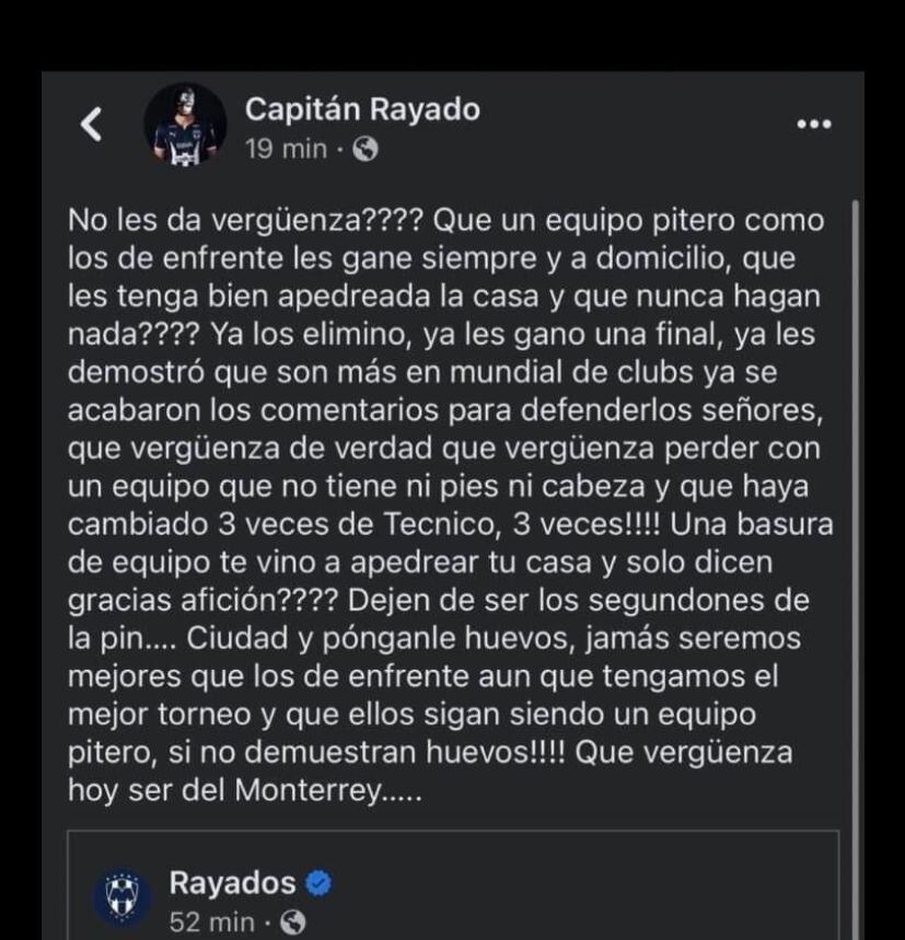 Mensaje de fan de Rayados de Monterrey