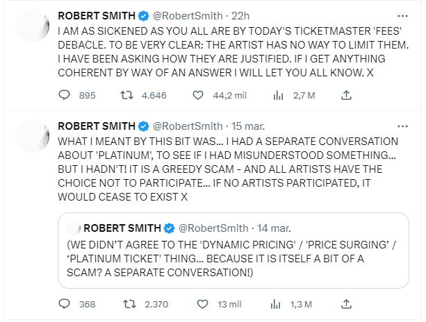 Tuit de Robert Smith, líder de The Cure