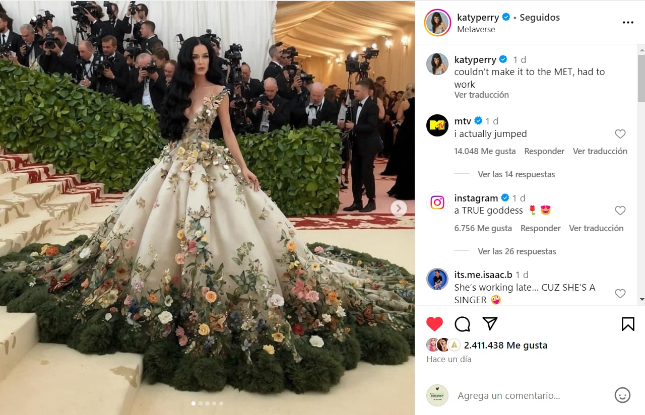 Publicación de Katy Perry en Instagram