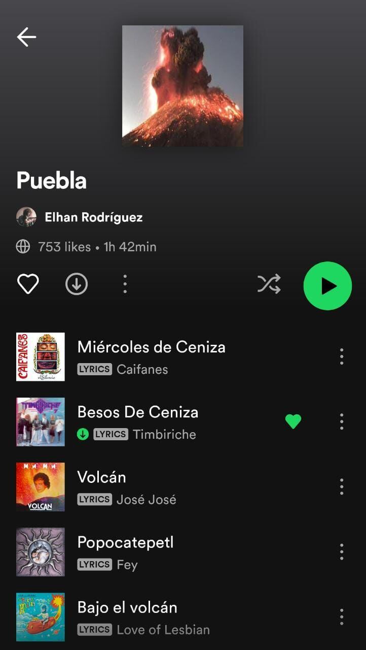 Playlist por si explota el volcán Popocatépetl en Spotify