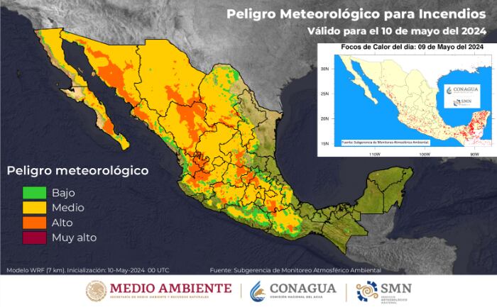Peligro meteorológico de incendios forestales en México