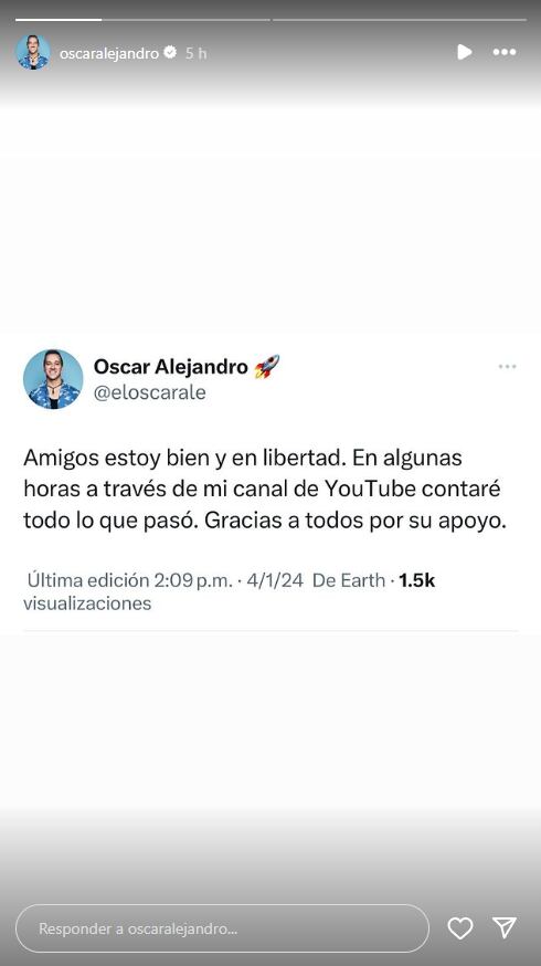 Oscar Alejandro anuncia su liberación