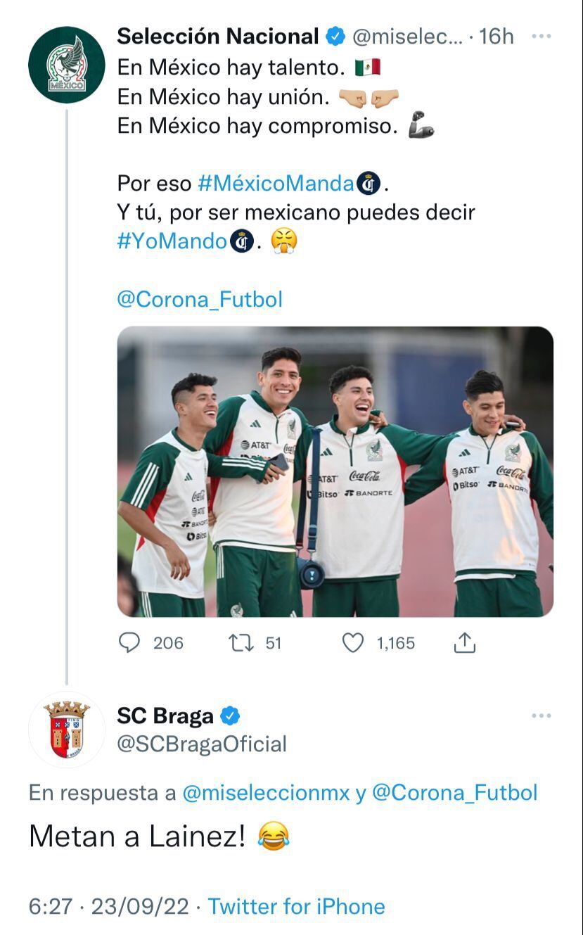 El Sporting Braga 'exige' que metan a Lainez con el Tri.