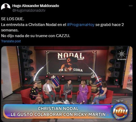 Christian Nodal en Hoy